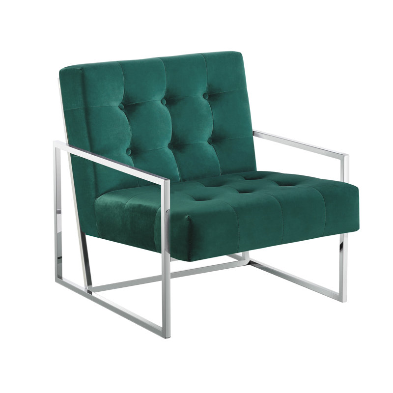 Mcfarlin Square Frame Velvet Accent Chair , Green/Silver Velvet , Silver