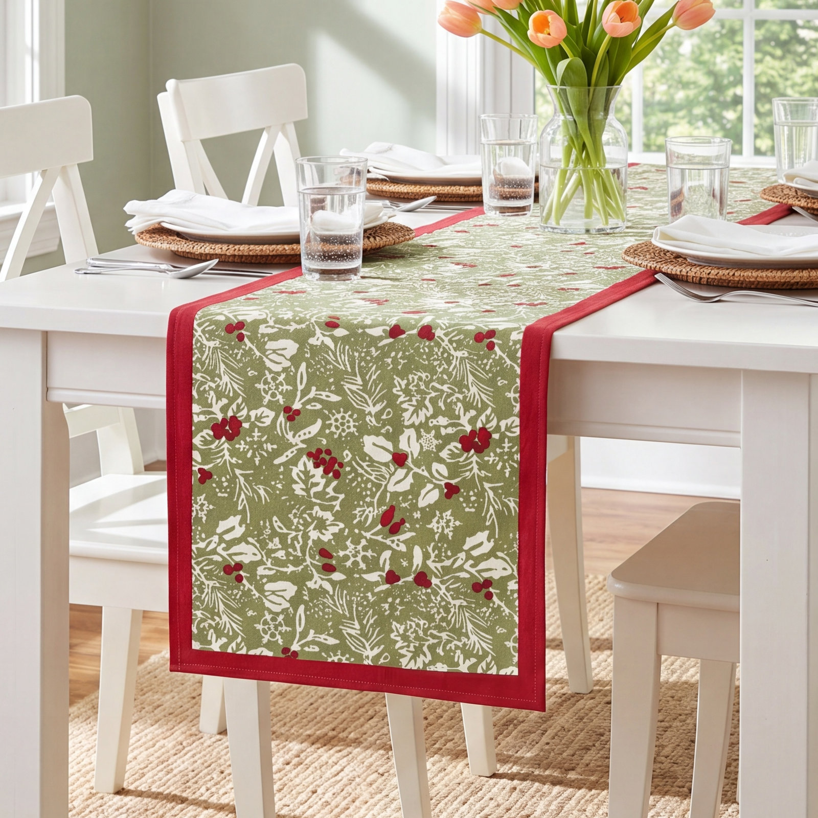 Liljan Floral Christmas Table Runnner, 90" x 16"