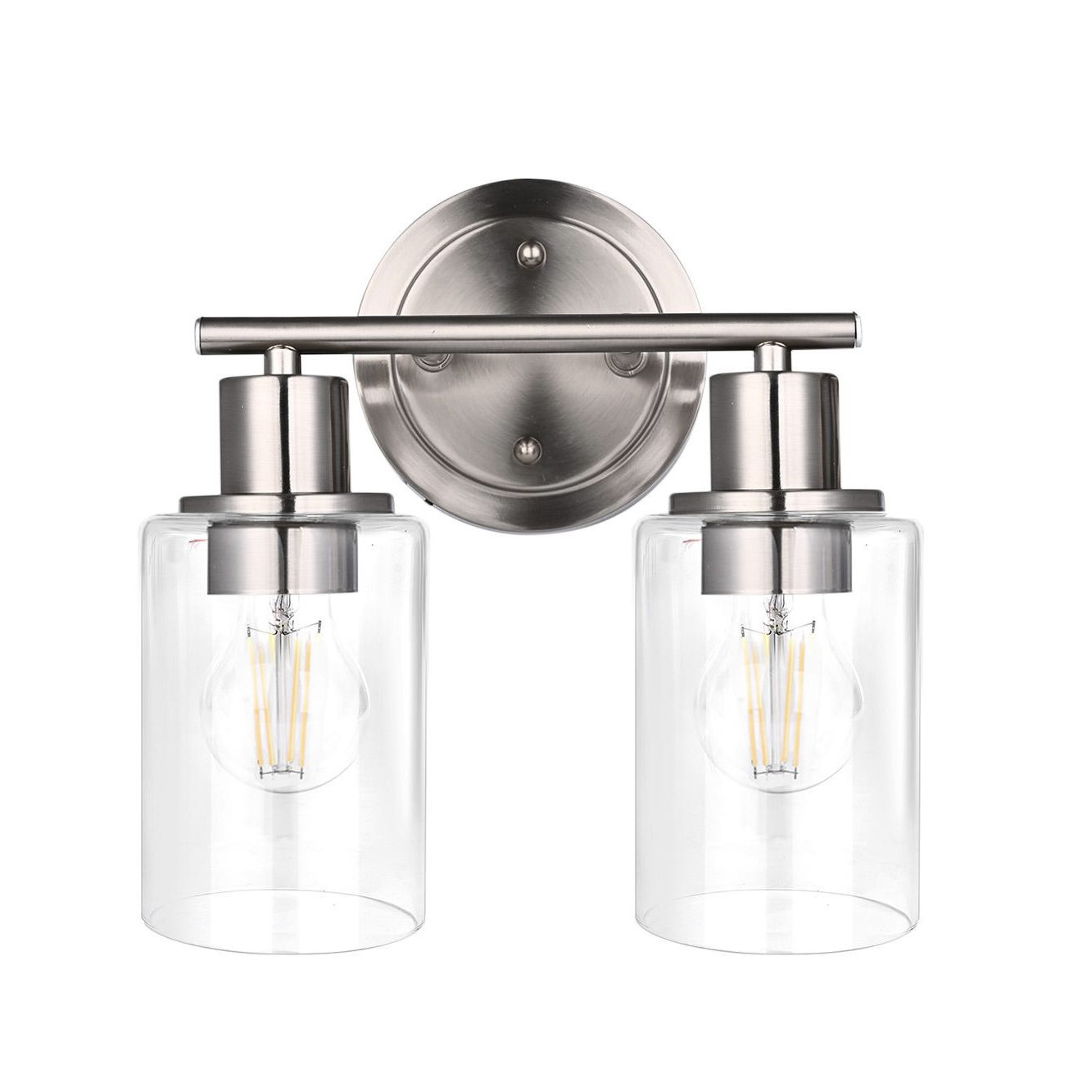Ebern Designs 2-Light Bathroom Light Fixture with Clear Glass Shade ...