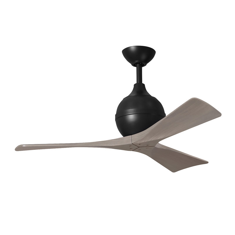 Ventilateur de plafond à 3 pales Irene, Noir mat, L 42 po, Ton bois de frêne gris