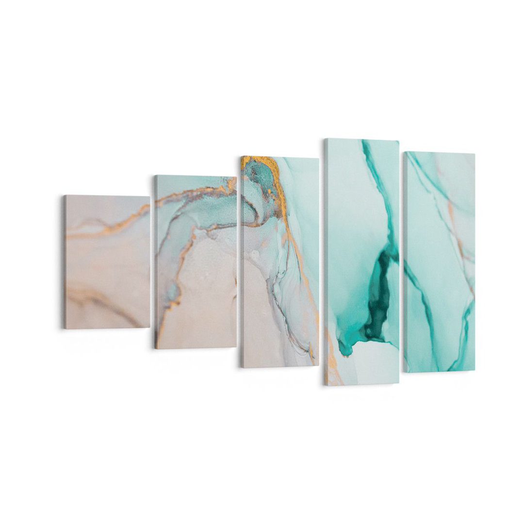 5-tlg. Leinwandbilder-Set Marble Abstraction Turquoise