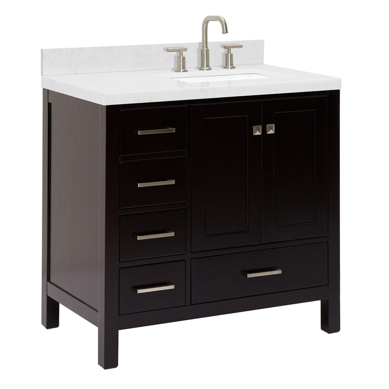  Meuble-lavabo simple 36 po avec comptoir en quartz 36 po, Right, Rectangular, Espresso
