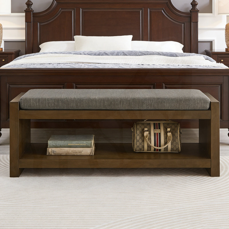 47-Inch Accent Bench With Lower Shelf Storage And Removable Cushion For Entryway, Bedroom, Or Living Room Seating., Granite