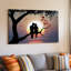 Toile, scène sereine au coucher du soleil avec un couple de silhouettes assis de près, art mural sur une branche d'arbre entouré d'un cœur délicat-1480677724