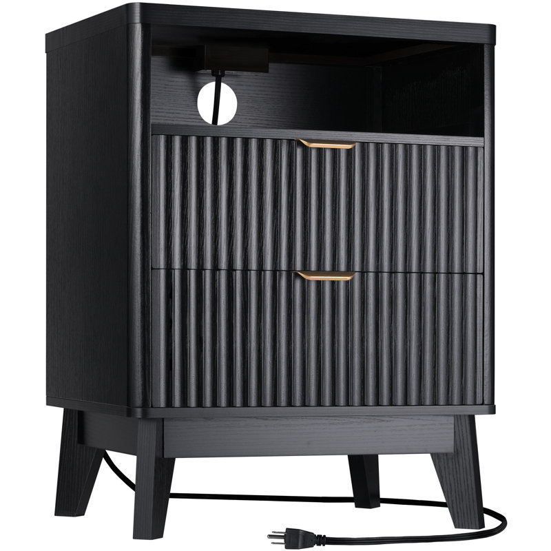 Lift Top Coffee Table Set With 2 End Tables - Natural Coffee Table & Side Tables With Charging Station, Black