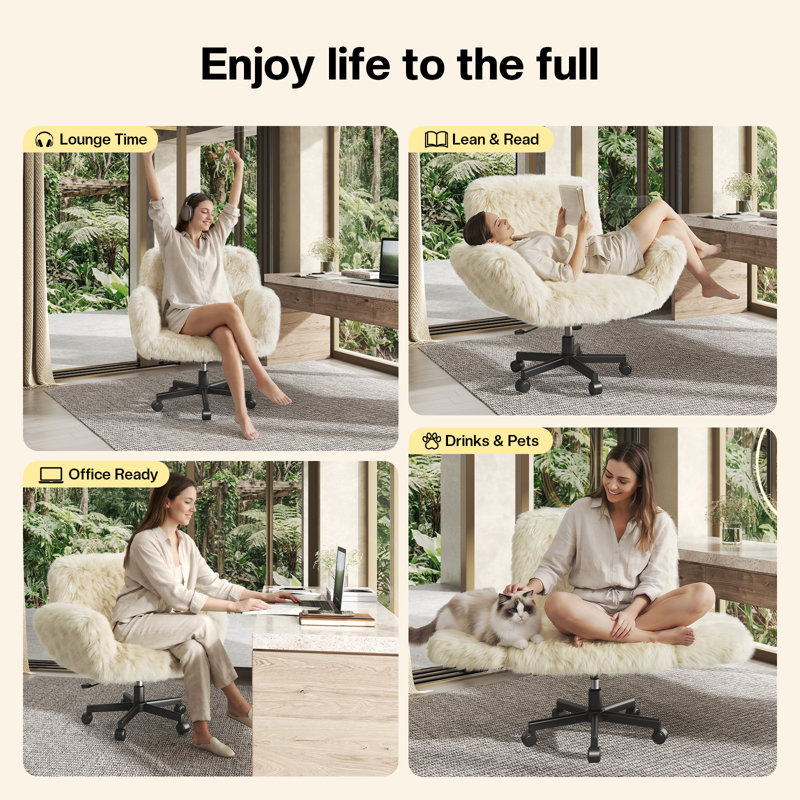 Big and Wide Criss Cross Office Chair, 5-Level Adjustable Arms & Wheels, Height Adjustable Wide Comfy Vanity Makeup Chair, Swivel Shakeable Base for Relax Leisure, Suitable for Home Bedroom Office