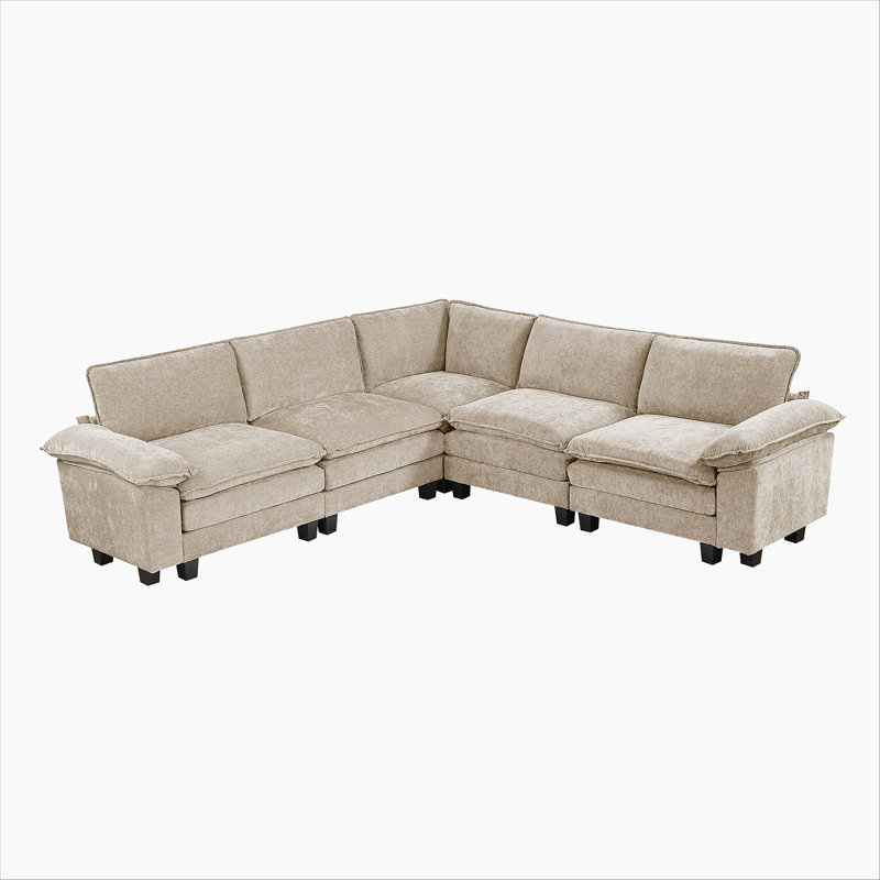 Canapé modulaire modulaire moderne et contemporain Snyder, Chenille taupe, H 35 po x l 110,5 po x P 110,5 po