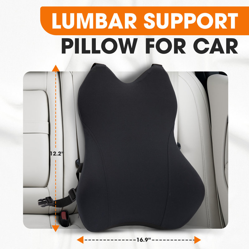 Cheer Collection Memory Foam Lumbar Support Pillow for Car with Dual Straps & Washable Jersey Cover