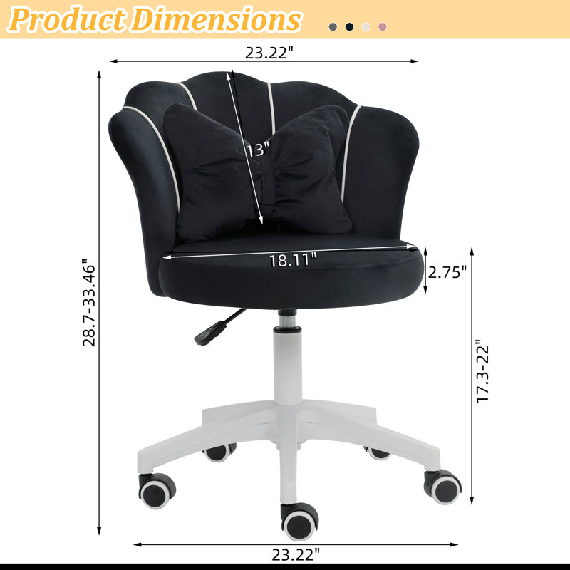 Chaise de travail en velours Edwardo, Noir, Blanc