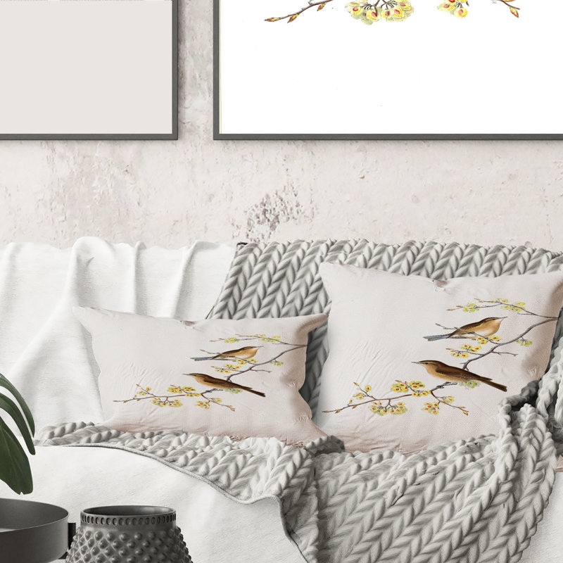 Housse et insert de coussin carré Little Birds on the Tree Branches II, 16" x 16"