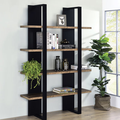 Bibliothèque à 4 tablettes avec tablettes verticales, style moderne, idéale pour la décoration de bureau dans une étagère ouverte, à la maison