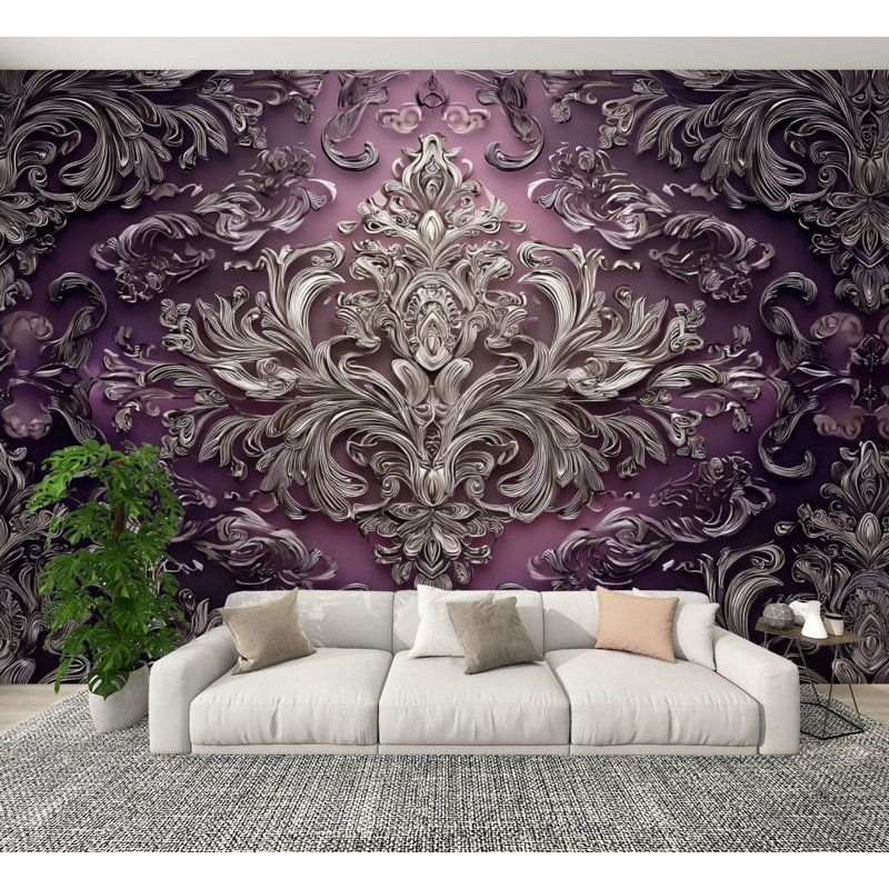 Papier peint auto-adhésif Royal mauve damassé Royal, L 144 po x l 100 po
