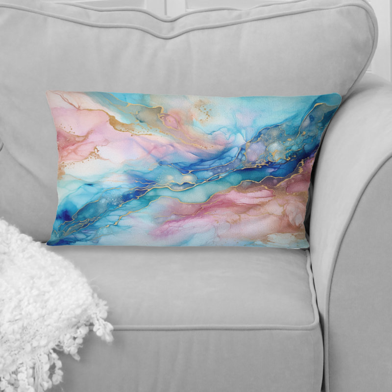 Coussin décoratif rose et bleu Glacier Sunrise I - Abstract Shapes
