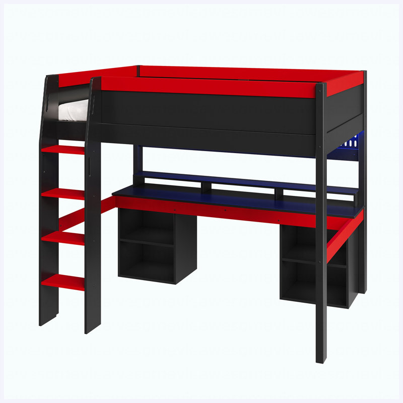 Lit mezzanine double Loft, Noir et rouge