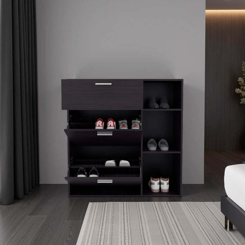 Armoire de rangement à chaussures 1 tiroir Wenge avec 2 tiroirs inclinables
