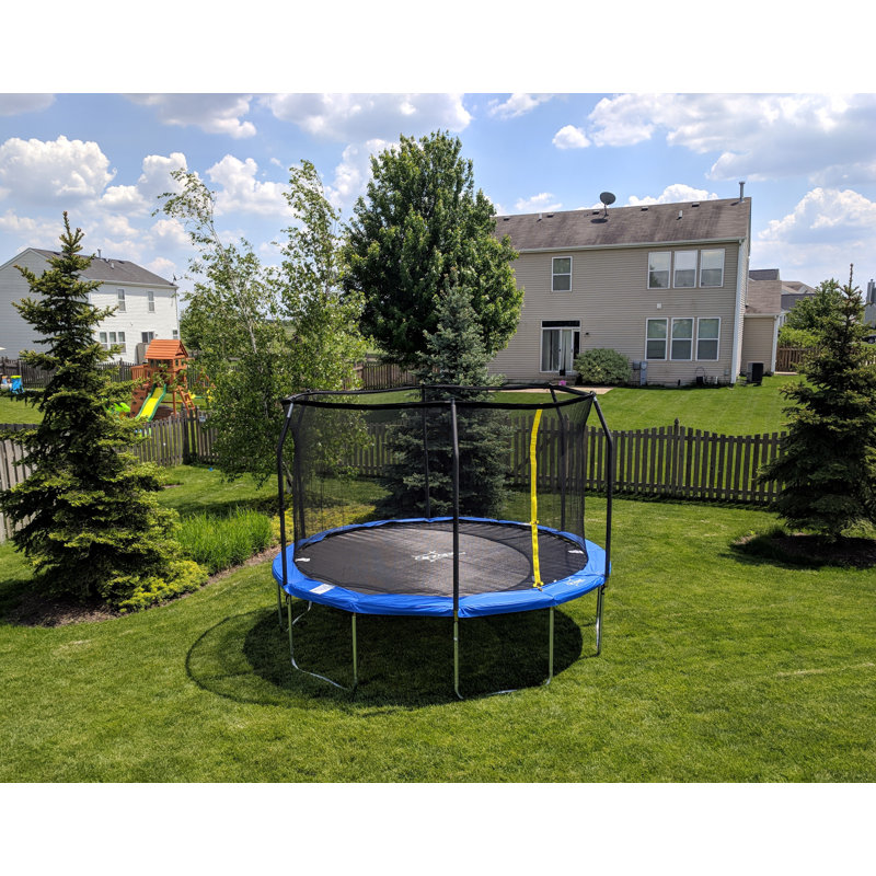 Trampoline rond de 15 pi avec enceinte de filet de sécurité pour cour arrière
