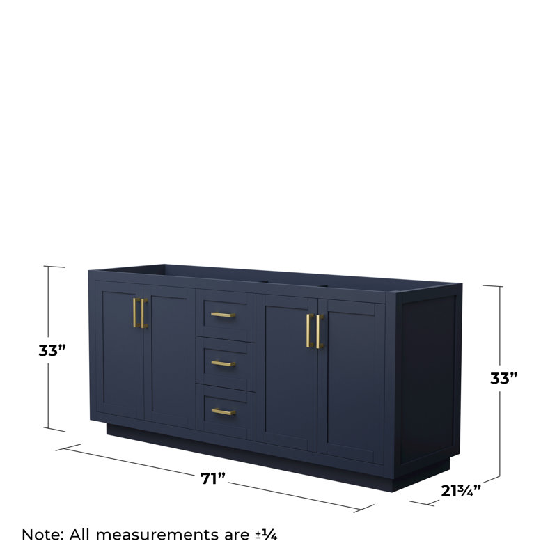 Base de meuble-lavabo double autoportant 71 po Miranda seulement, Bleu foncé / or brossé