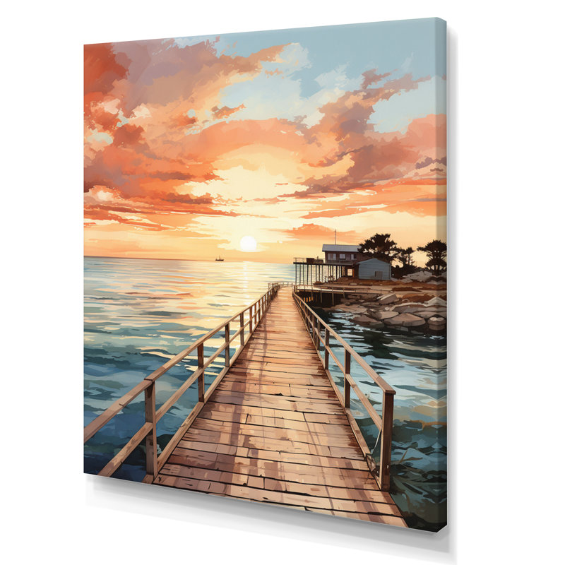 Miami Sunset Pier II, reproduction sur toile, H 32 po x l 16 po x P 1 po, Toile tendue
