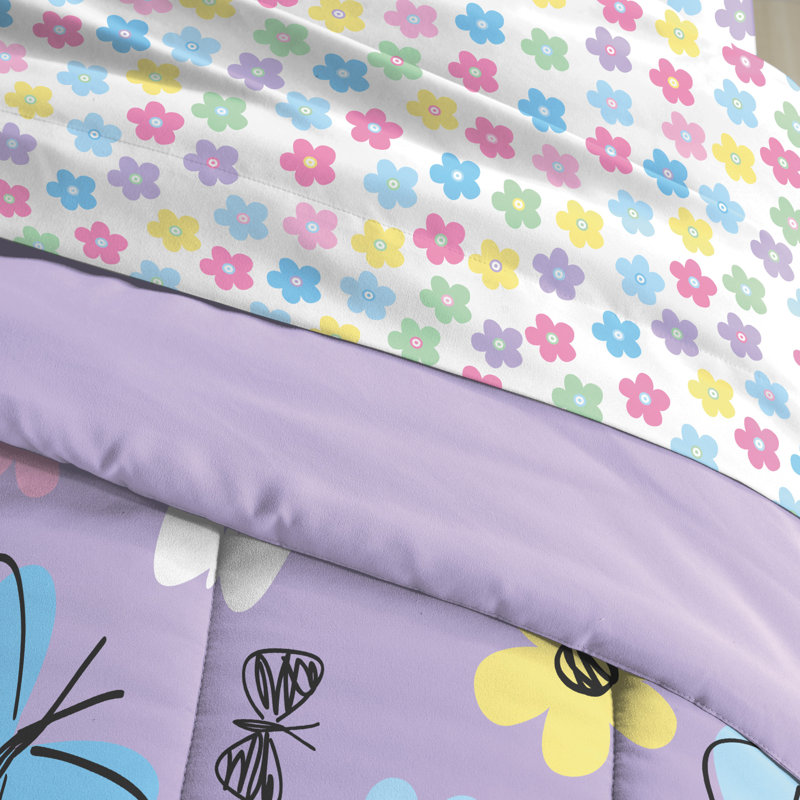 Purple Microfiber Twin Girls' Reversible Bed in a Bag Set