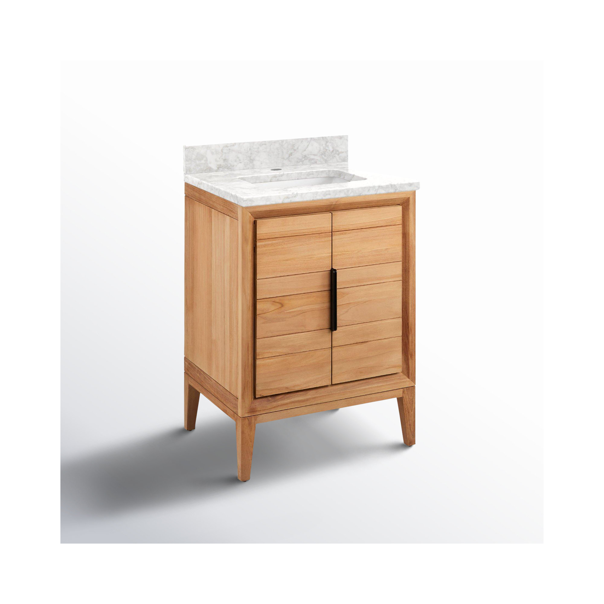 24" Aliso Single Bathroom Vanity Set with Rectangular Undermount Sink, Carrara Marble, Single-Hole Centered, Natural Teak