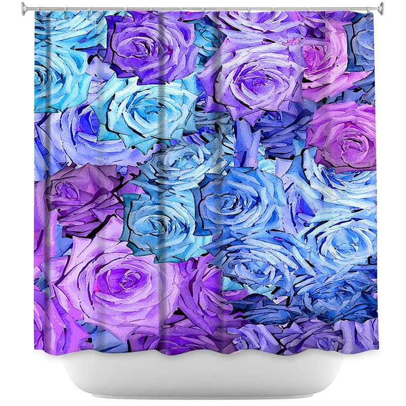 Rideau de douche simple roses lavande, Rouge / Bleu