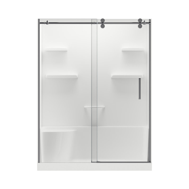 Ensemble de douche rectangulaire L 76 po x l 60 po x H 32 po Carlyn avec siège et tablettes intégrés, Droite, Chrome