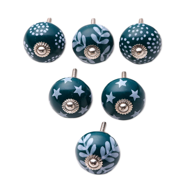 Novica Handmade Teal Ideas Decorative Ceramic Knobs (Set Of 6)