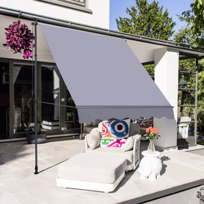 118'' X 117'' Outdoor Patio Awning - Strong Canopy With Cover And Frame Construction Sun Shade Weather Metal For Door