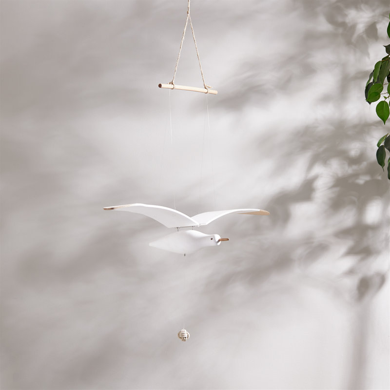 Décoration suspendue oiseau de mer en bois H 37 po