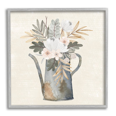 Arrosoir patiné, fleurs de jardin - cadre flottant, impression sur bois
