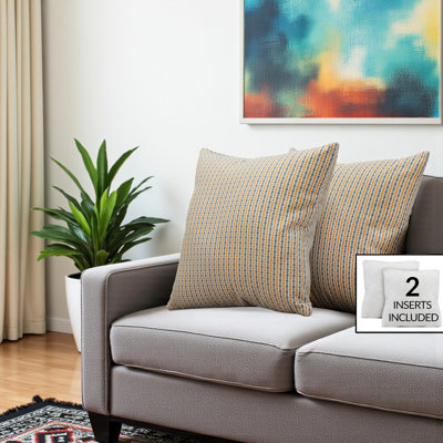 Bartow 2-Piece Gold & Gray Finish Throw Pillow In Classic Dot Design, 17.75" H X 17.75" W X 5.79" D