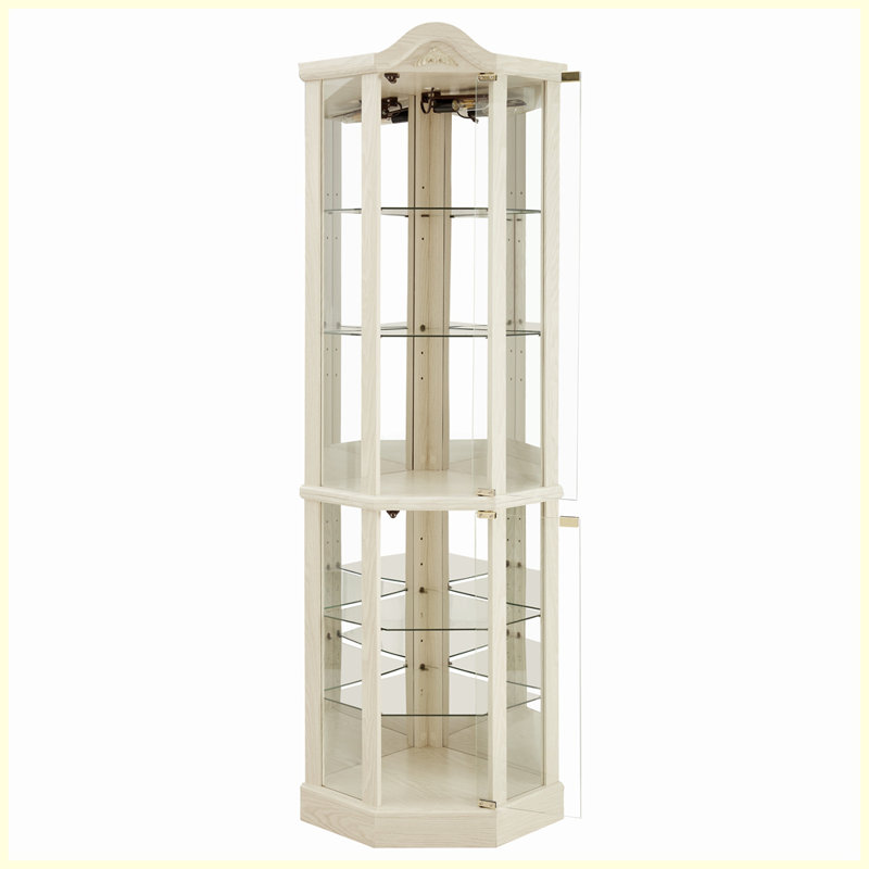 Vitrine moderne en verre lumineux avec tablettes réglables, Blanc