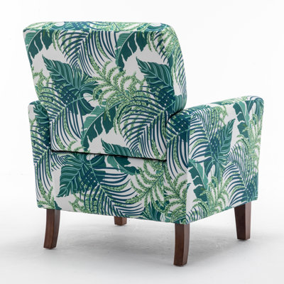 Patterned Polyester Blend Armchair, Solid Birch Wood Frame with Brown Tapered Legs, Foam Padded Accent Chair with Trim Detail for Living Room Office