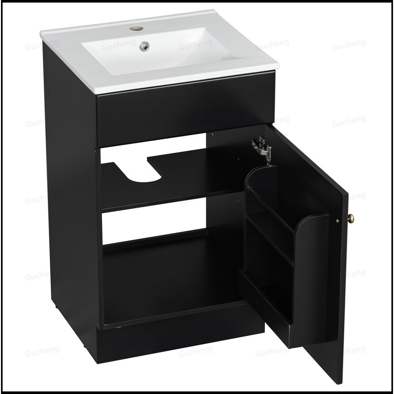 Meuble-lavabo de 20 po avec lavabo et tablette réglable, Noir