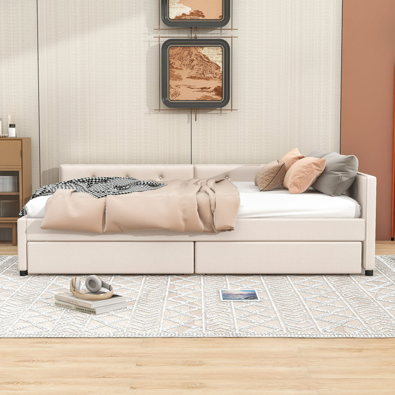 Lit plateforme en bois à deux tiroirs avec USB Ronnal, Double