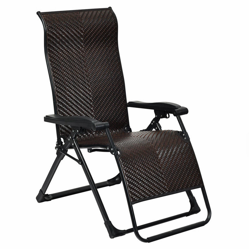 Brown and Black Rattan Zero Gravity Folding Recliner Set