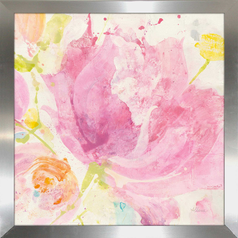 «Spring Abstracts Florals II Crop», reproduction sur toile tendue, H 31,5 po x l 31,5 po x P 1 po, Encadrement argenté