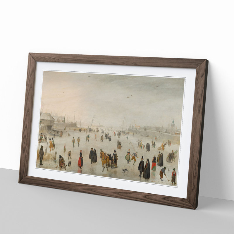 Winter Scene on the Ice Vol.1 by Hendrick Avercamp - Picture Frame Painting, 48cm H x 65cm W x 2cm D, Walnut Framed