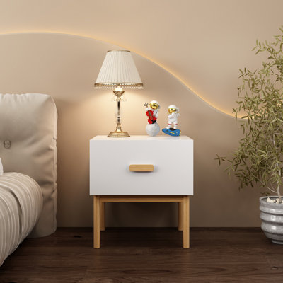 Table de chevet moderne avec tiroir et pieds en bois, table de chevet minimaliste avec poignée pour chambre à coucher, salon, appartement