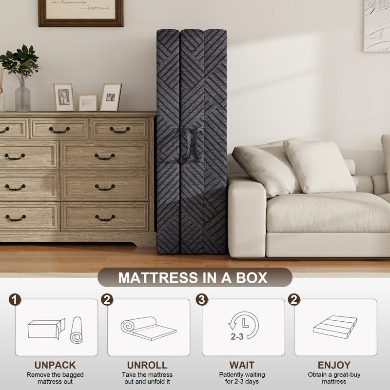 6 Inch Tri-Fold Memory Foam Mattress - Murphy Bed Compatible/Machine Washable Grey, Queen