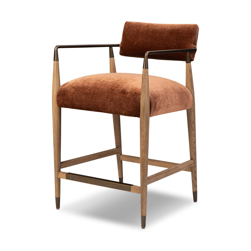 Waldon Stool, Counter Stool (27.68" Seat Height), Altair Sienna/Polyester, Drifted Oak/Brushed Brass