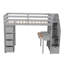 Lit mezzanine simple avec tiroirs de rangement, bureau, escalier et tablettes, structure en bois de pin massif, conception peu encombrante - gris-685169571