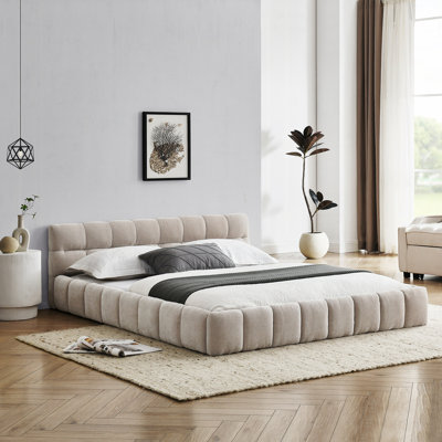 Chenille Fabric Grounded Bed Frame