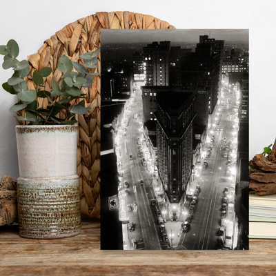 1930s ELEVATED NIGHT VIEW OF DOWNTOWN INTERSECTION OF BROAD AND PEACHTREE THE TRIANGULAR FLATIRON BUILDING ATLANTA GEORGIA USA 1 Piece Wrapped Canvas Wall Art