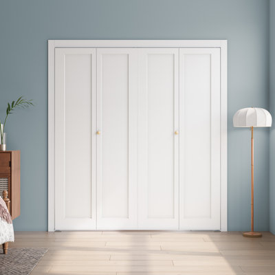 Porte pliante en bois manufacturé à 1 panneau apprêté blanc avec ensemble de quincaillerie
