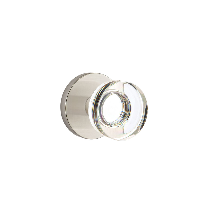 Ensemble de boutons de passage Emtek avec rosette à disque et poignée moderne en verre à disque, Nickel satiné