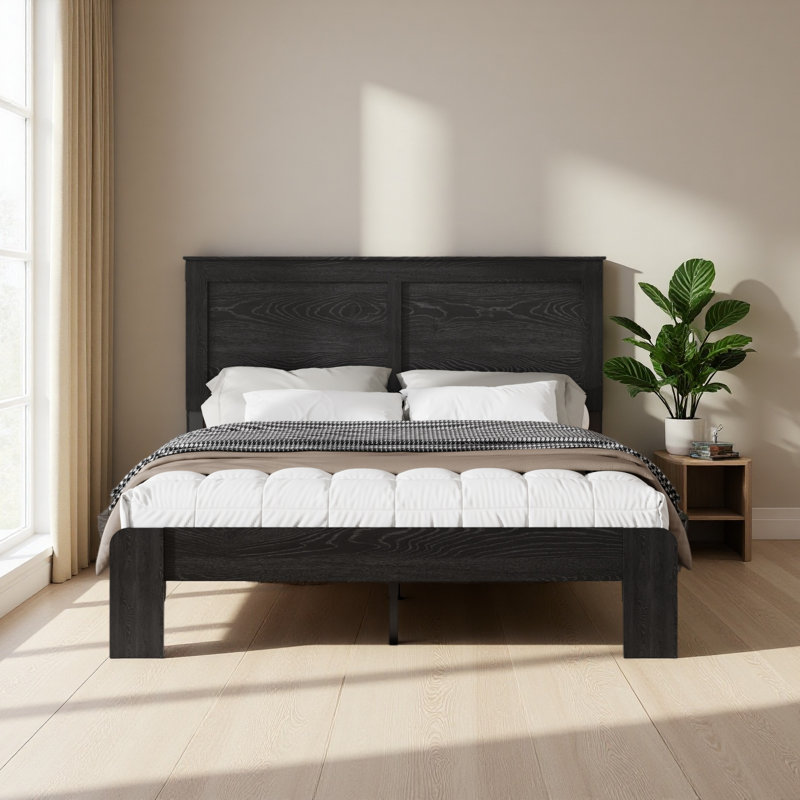Cadre de lit plateforme en bois, silencieux, sans sommier et outil d'assemblage facile, grand rangement sous le lit