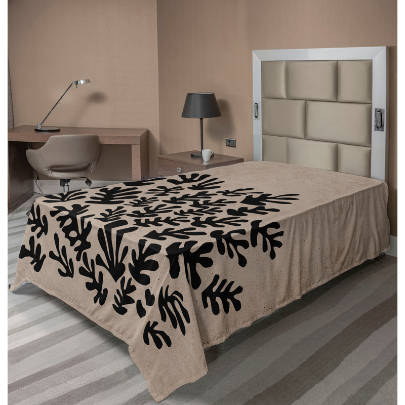Drap plat moderne de style bohème Ambesonne, Taupe chaud / motif floral gris anthracite, Drap plat pour lit simple