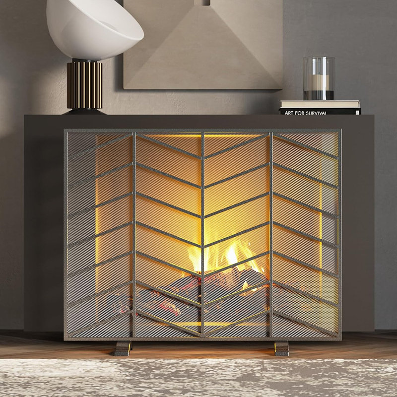 Pare-étincelles à chevron en fer forgé à simple panneau, pare-étincelles pour salon, décor de chambre à coucher (étain)