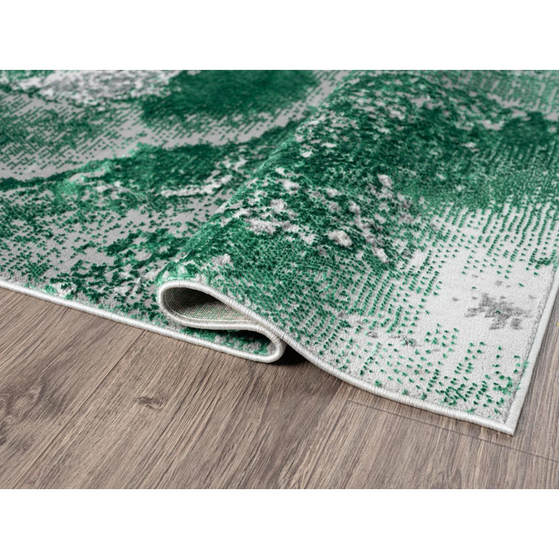 Nason Collection Abstract Grey/Green Area Rug,, Runner 2'2" x 7'9"